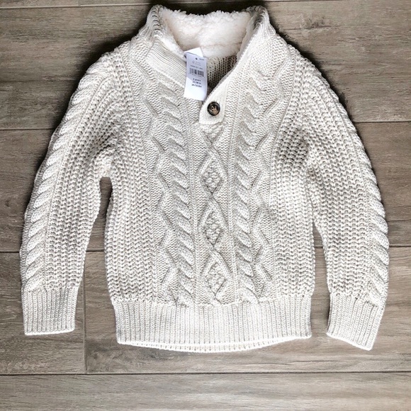 Gap- 2T Boys Cable Knit Sweater w/ Sherpa Collar - Picture 1 of 5